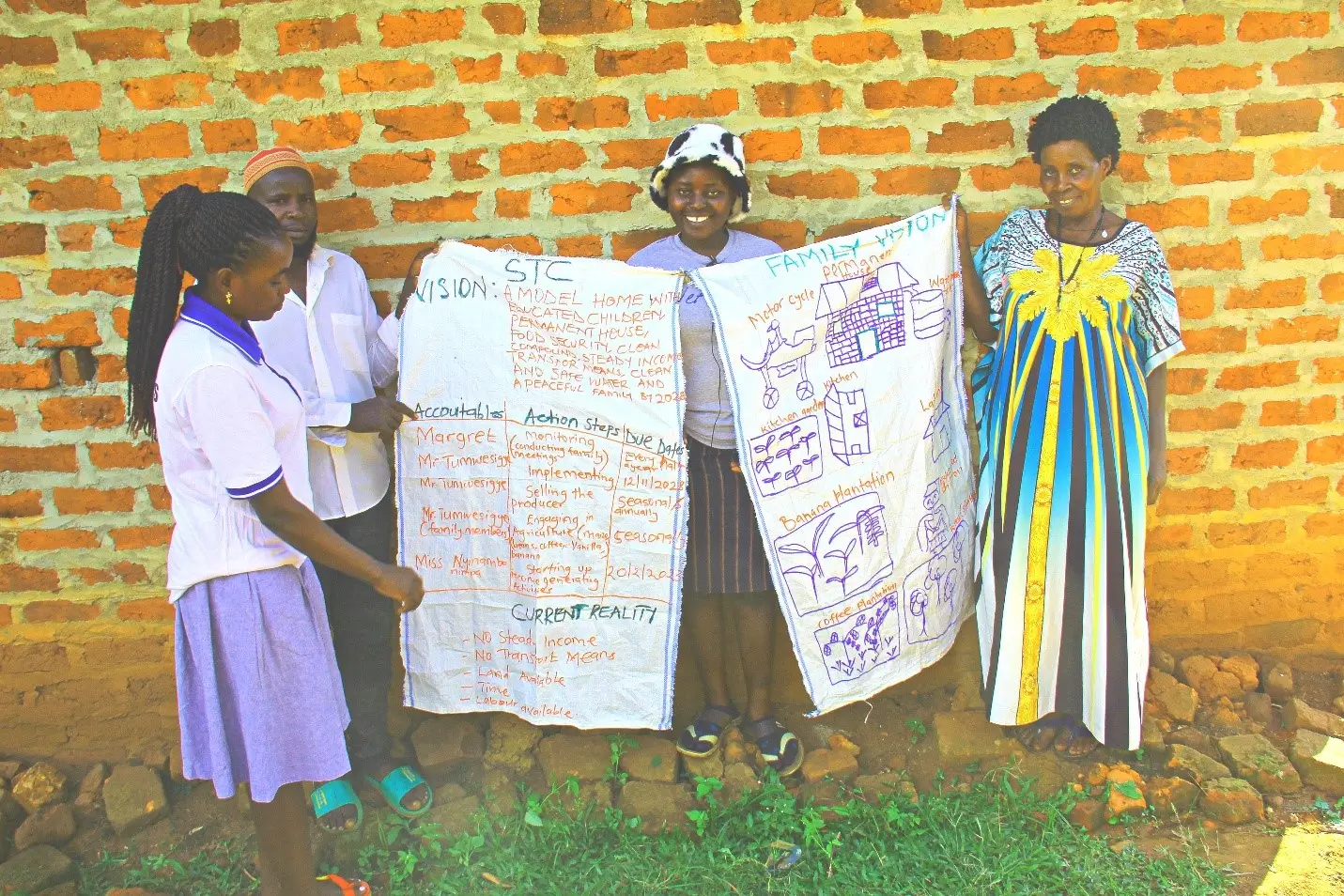 A family with an illustration of their family vision and structural tension chart (stc) with is a planning framework